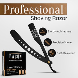 Facón Straight Razors for Men - Professional Barber Straight Edge Razor Kit with 100 Blades, Classic Stainless Steel Barbero Shaver for a Smooth & Precise Shave, Premium Barber Razor for Men's Shaving