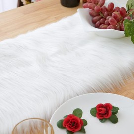 Topspitgo Faux Fur Modern Table Runner - 30 x 120 cm Decorative Fur Table Runner White Christmas Table Runner for Christmas, Wedding, Home Dining Table, Dressing Table, Coffee Table Modern Table