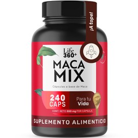 LIFE 360 Maca Mix 240 Cpsulas  1100 mg de Maca Negra, Amarrilla, Roja y Celulosa  Sin Azcar - Suplemento Alimenticio. 240 Cps                         