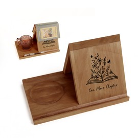 LITIVY Wooden Triangle Bookmark, Small Bookshelf with Drink Holder, Wood Book Reading Rest with Slotted, Book Corner Display Triangle Book Holder (Brown)