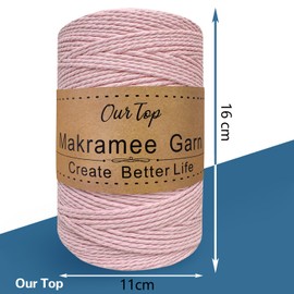 OurTop Premium Macrame Yarn Blush, 2 mm x 500 m Macrame Cord, Macrame Cord, Yarn for DIY Crafts, Weaving Decoration, Hanging Plant Hanger