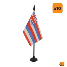 AZ FLAG 10 Hawaiian Table Flags - 6" x 4" - 10 Mini Flags Hawaiian - USA State - USA Office 100% Polyester with 10" Flag and Black Plastic Base