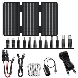 SoulBay Solar Panel Portable Charger Kit 30W Foldable for Camping Outdoor Power Station Small Electronics, with 3pcs Output Ports & 12pcs Adapters, Car Socket, MC4 Connector and 6.5 FT 5.5*2.1 mm Cord