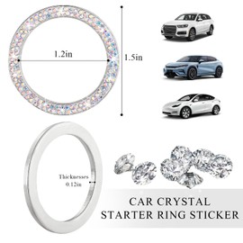 JUSTTOP 2PCS Car Bling Crystal Rhinestone Engine Start Ring Decals, Auto Start Engine Sparkling Key Ignition Knob Sticker, Push Start Button Cover Crystal Bling Ring Emblem Decor (Double, AB)