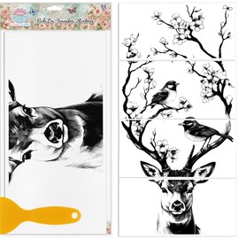 GLOBLELAND 4 Sheets Ink Painting Furniture Transfer 11.8x5.9inch Flowers Birds Deer Head Rub on Transfer UV Self-Adhesive Stickers Wall Art Craft for Furniture Room Desk Table