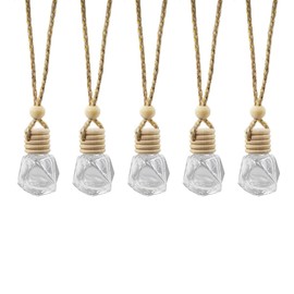 5PCS Hanging Car Air Freshener Essential Oil Diffuser Charm- 8ml Empty Glass Bottle Perfume Pendant Automobile Aromatherapy Diffuser- Auto Interior Decoration for Rearview Mirror Ornament (Diamond)