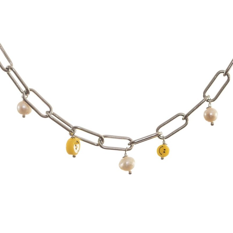 Anthony Vincent Happy Face Collar Perla Cultivada Natural Blanco Tamaño