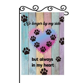 MEFENG No Longer By My Side But Always In My Heart Garden Flag - Paw Print Coloful Wooden Board Garden Banner - Pet Memory Lawn Sign Yard Flag - Dog Cat Loss of Beloved,12 x 18 Inch