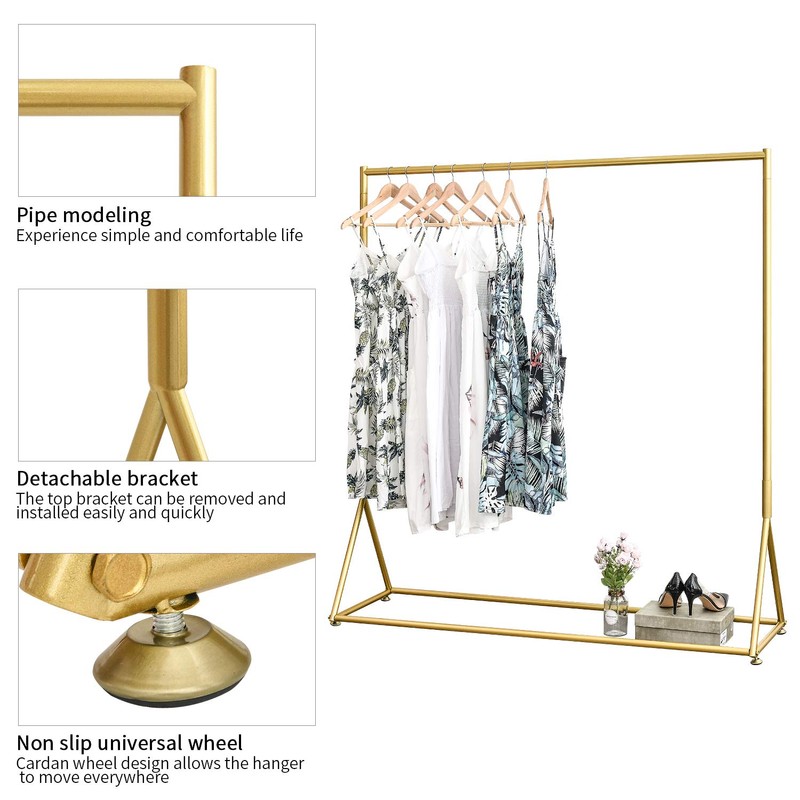 BOSURU Gold Pipe Clothing Racks Freestanding, Modern Metal Clothes Rack