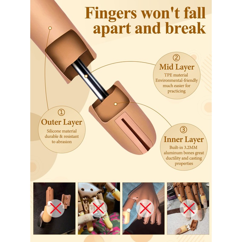 Practice Hand for Acrylic Nails, Nail Tips Never Fall Off