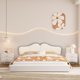 BSHOMGI Headboard King Size Headboards Adjustable Bed Head Board Panels/Upholstered Velvet Vertical Channel Modern Design Wall Backboard for Bed (Beige+ Light Blue, King)