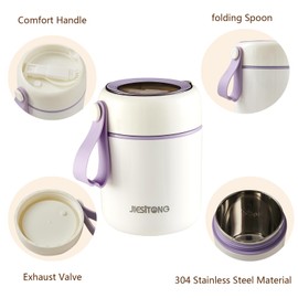 YRPOMJV Insulated Food Jar with Spoon, 17 oz Thermo Hot Food Lunch Container for Hot and Cold, Soup Thermo Wide Mouth Lunch Thermo, Stainless Steel Food Jar, Leak Proof Food Thermo (Purple)