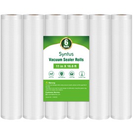 Syntus Vacuum Sealer Bags for Food, 6 Rolls 11" x 16' Commercial Grade Bag Rolls, BPA Free Food Vac Bags for Storage, Meal Prep or Sous Vide