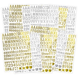 12 Sheets 0.5 Inch Small Letter Alphabet Sticker Sticky Number Symbol Gold Silver Self Adhesive Waterproof Vinyl for Scrapbooking Journaling Card Making Collaging Planner Arts & Crafts (Leo)