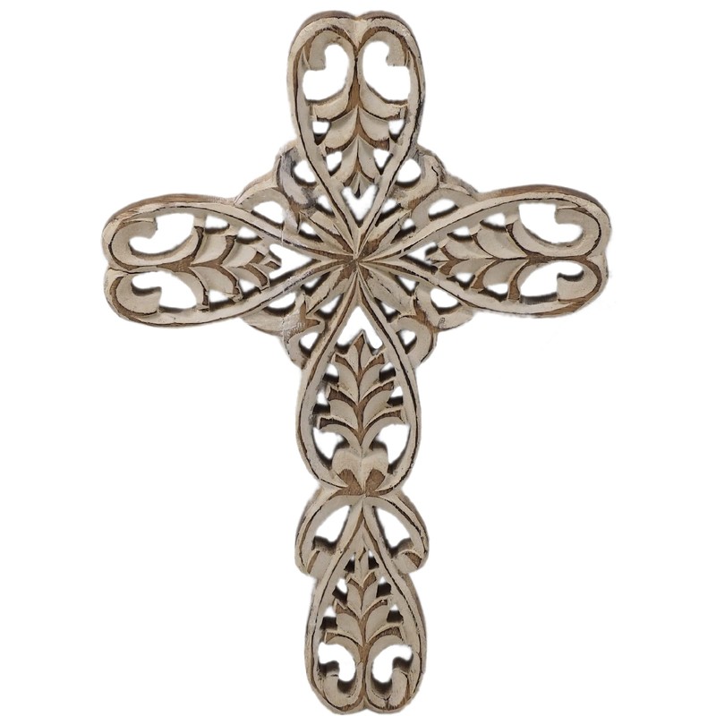Craft&Style Kruzifix Christus Kreuz Eichenblatt schlichtes Holz vintage weiß HxB: