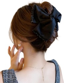 Hair Clip, Ribbon, Large Hair Clip, Stylish, Firmly Curled, Adult Hair Accessory, Barrette, Cute, Black, Korean Ribbon, Hair Ornament, Hair Ribbon, Lightweight, Strong, Simple, Everyday Use, Commute,
