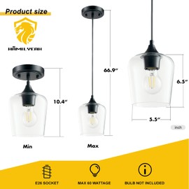 Hamilyeah 3 Light Pendant Lights Kitchen Island Black, Industrial Pendant Light Fixtures Ceiling Hanging Set of 3, Farmhouse Glass Hanging Lights for Kitchen, Living Room