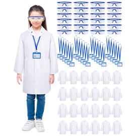 Xtinmee 24 Sets 72 Pcs Kids Lab Coat Set Doctor Costume with Goggles ID Card Holder Science Experiment Doctor Dress Up Kit (Large)