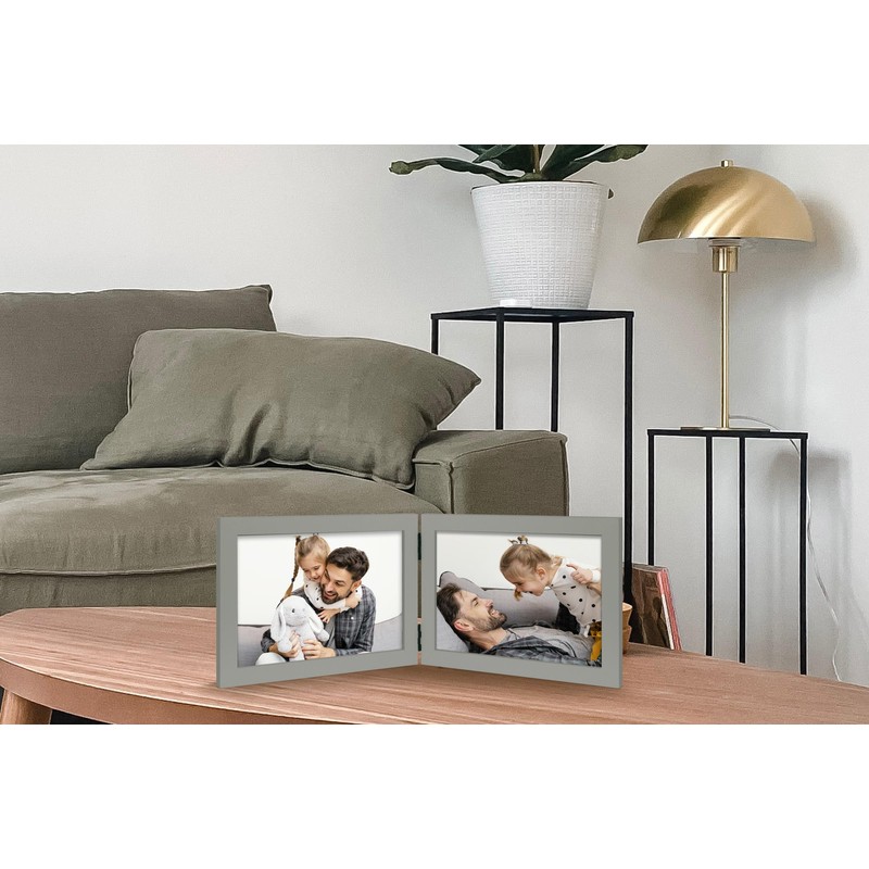 JD Concept Double 4x6 Horizontal Combo, Grey Wood Picture Frame,