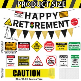 Caution Retirement Party Decorations Happy Retirement Banner Warning Card Signs 65.6 Ft Yellow Caution Tape Retired Party Supplies Gifts for Men Women Coworker Family Door Wall Decoration Photo Props