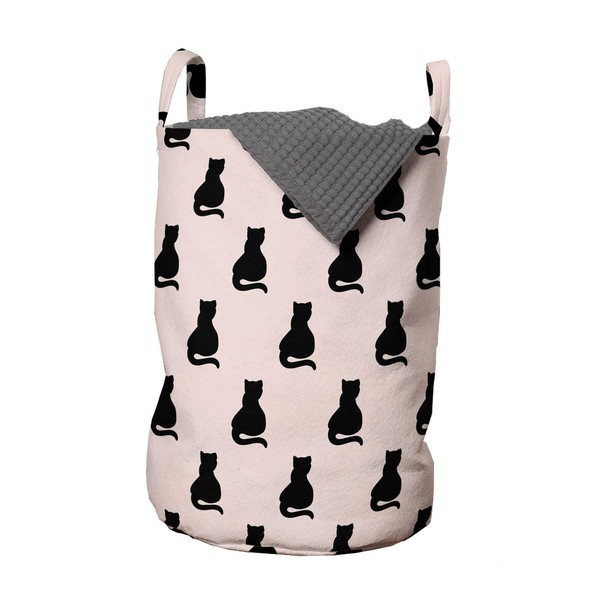 Ambesonne Cat Laundry Bag, Black Cat Silhouettes on Pink Background