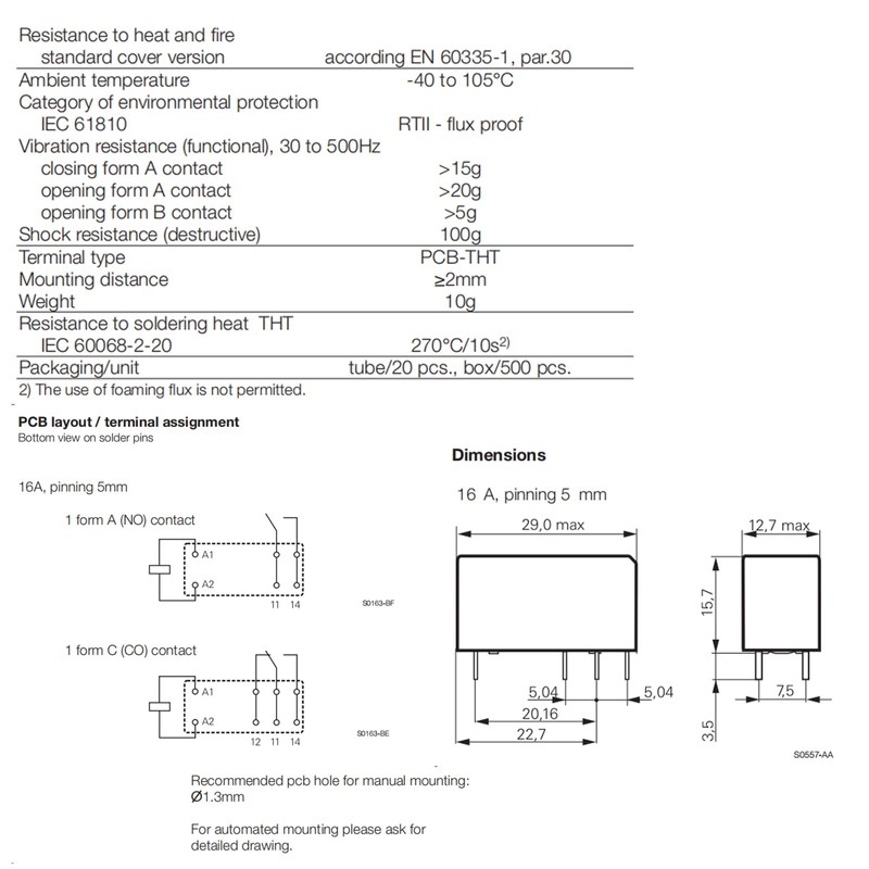 4Pcs RZHH-1A4-D012 12VDC 16A 250VAC 6-Pins Power PCB Relay -