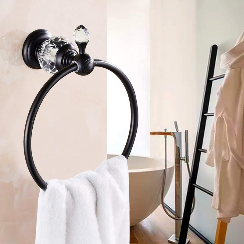 Kabter Crystal Series Brass Bathroom Hand Towel Ring,Black