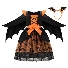 ReliBeauty Bat Costume for Children, Girls with Headband Wings, 150