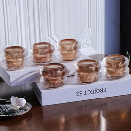 Woho Ribbed Votive Candle Holders Set of 6 for Wedding Table, Amber Tealight Candle Holder Glass for Home Decor, Vintage Tea Lights Candle Holder for Thanksgiving/Fall Decor(Brown, 2.1" H X 2.75" D)