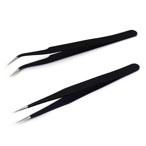 2 Pcs Stainless Steel Precision Tweezers Pointed Tweezers for Computer