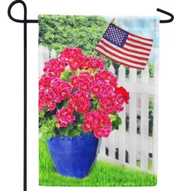 America Forever Patriotic Geraniums Garden Flag - America Summer Welcome Floral Memorial Day 4th of July American Flag - Seasonal Yard Outdoor Decorative Double Sided Flag - 12.5 x 18 Inches