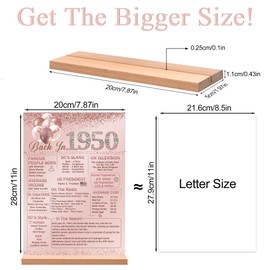 Vlipoeasn Pink 75th Birthday Table Decoration for Women, Vintage 1950 Poster, Large Rose Gold Back in 1950 Acrylic Table Sign with Stand, 75th Class Reunion Decor, 75 Year Old Birthday Party Supplies