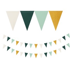 Sage Green Ivory Gold Pennant Banner,2 Pack Paper Triangle Flags,Baby Bridal Shower Safari Jungle Birthday Tropical Party Decorations Wedding Bachelorette Engagement Bunting Lasting Surprise