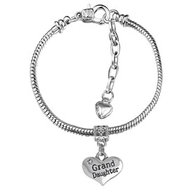 Girls Silver Plated Adjustable Starter Charm Bracelets with Heart Pendant and Gift Box (1. Granddaughter)