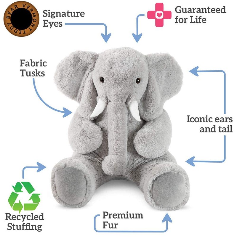 Vermont Teddy Bear Giant Elephant Stuffed Animal – 4 Foot