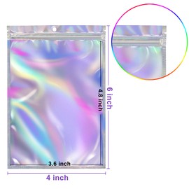 BQTQ 150 Pieces Foil Ziplock Bags Resealable Smell Proof Bags Flat Foil Pouch Metallic Bags for Party Favours Food Storage, Holographic Colour, 10x15cm