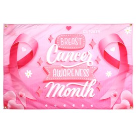 Lyreh Breast Awareness Month Banner Signs, 57.5x39.4in Large Polyester Pink Ribbon Breast Awareness Party Poster Backdrop Decor for Party Decoration Photo Props Survivor Support Charity Activity