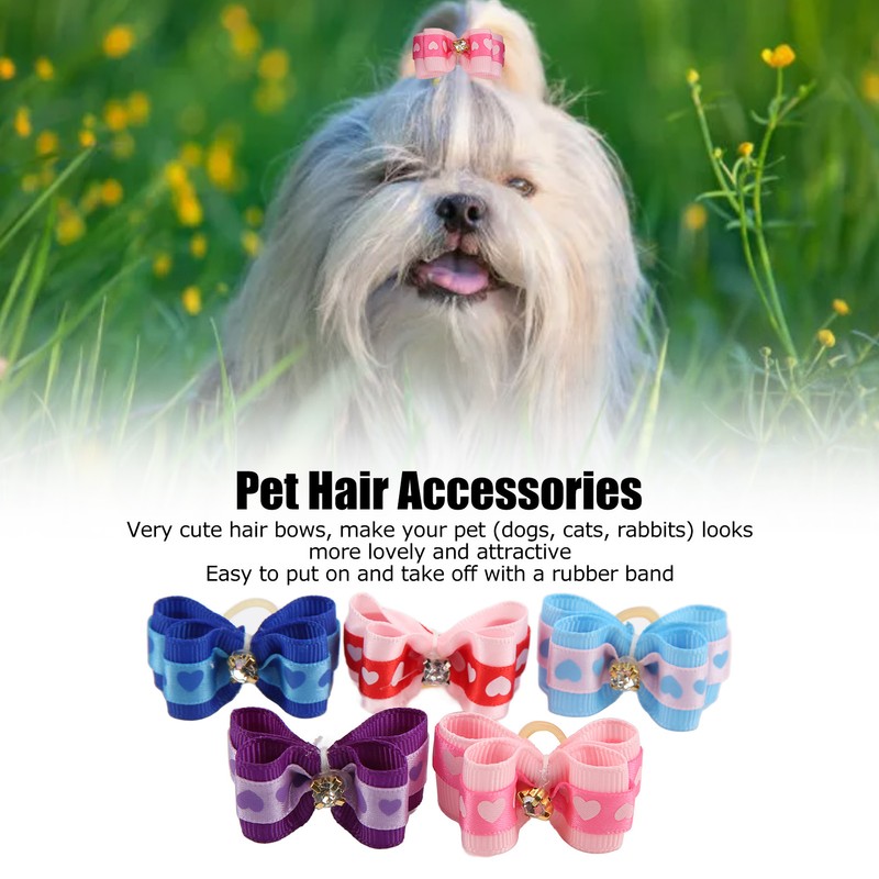 20pcs Pet Hair Bows Dog Grooming Bows with Rubber Bands