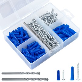 KURUI Wall Anchors and Screws Assortment Kit With Concrete Drill Bit, Conical Wall Anchors for Concrete Drywall, 200PCs Masonry Anchors for Outdoor Hanging, 100 Brick Anchors and 100 Galvanized Screws
