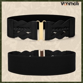 VONMELLI Vintage Stretchy Belt for Women, Women's Wide Elastic Waist Belt for Dresses Coats, Fashion Women's Belt with Gold Buckle, black