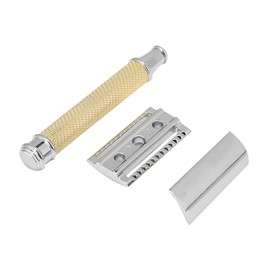 Classic Manual Shaver Metal Handle Double Edged Safety Shaving Tool Gift for Men Use (Gold)