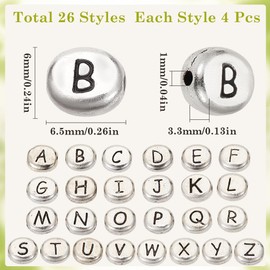 SUNNYCLUE 1 Box 104Pcs Metal Letter Beads Alphabet Beads Bulk Alloy Oval Tibetan Antique Silver Capital English A-Z Bead for jewellery Making DIY Crafting Name Necklace Bracelet Keychain Women Beginne