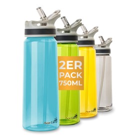 AceCamp Tritan Drinking Bottle, Sports Bottle, BPA-Free, for All Drinks, 2 x Spring Lids, Blue, 750 ml