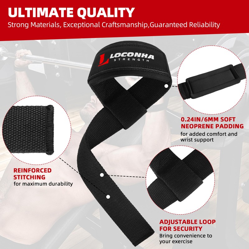 LOCONHA 2 Pair Lifting Straps for Weightlifting, Bodybuilding, Strength Training