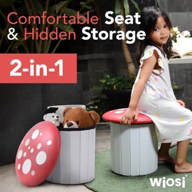 Wiosi Cute Mushroom Ottoman Stool for Boys & Girls - Multipurpose Storage Ottoman for Toys & Clothes - Small Ottoman Foot Stool for Bedroom - Mushroom Decor Chair - Round Storage Ottoman