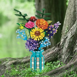 ZONECYTD Flowers Bouquet Toys Building Blocks Set with Vase, Roses, Sunflower, Hyacinth, Hydrangea, for Adults, Teen Girls, Home, Office Decor- 1853pcs