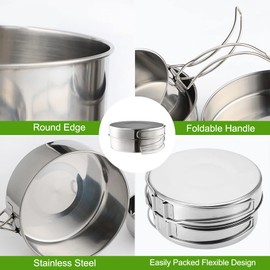 TourKing 4Pcs Camping Cookware, Ration Packs Camping Essentials,2-3 People Multifunctional Portable Stainless Steel Camping Cooking Set for Outdoor Camping Hiking Picnic
