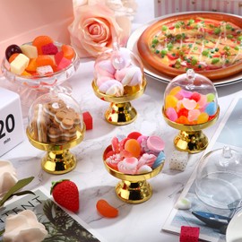 Cunhill 24 Pieces Plastic Mini Cake Stand with Dome Cover Chocolate Candy Cupcake Containers Dessert Display Plate with Dome Cover for Birthday Wedding Holiday Party Supplies (Gold, Transparent)