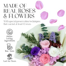 GLAMOUR BOUTIQUE Preserved Flowers Bouquet - Flowers Roses Forever in a Box with Hydrangeas, Gift Ready for Anniversary, Birthday, Valentine's Day, Mother's Day, Flower Eternal for Delivery - Pink