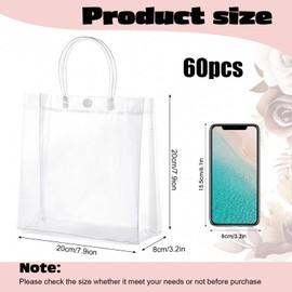 Limbeuuu 60 Pcs Clear Plastic Gift Bags with Handles Small Transparent PVC Reusable Tote Gift Bags for Shopping Wedding Favor(7.9 x 7.9 x 3.2 Inch)
